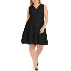 CHARTER CLUB Fit & Flare Lace Overlay Black Knee Length Dress Plus Size 3X NEW